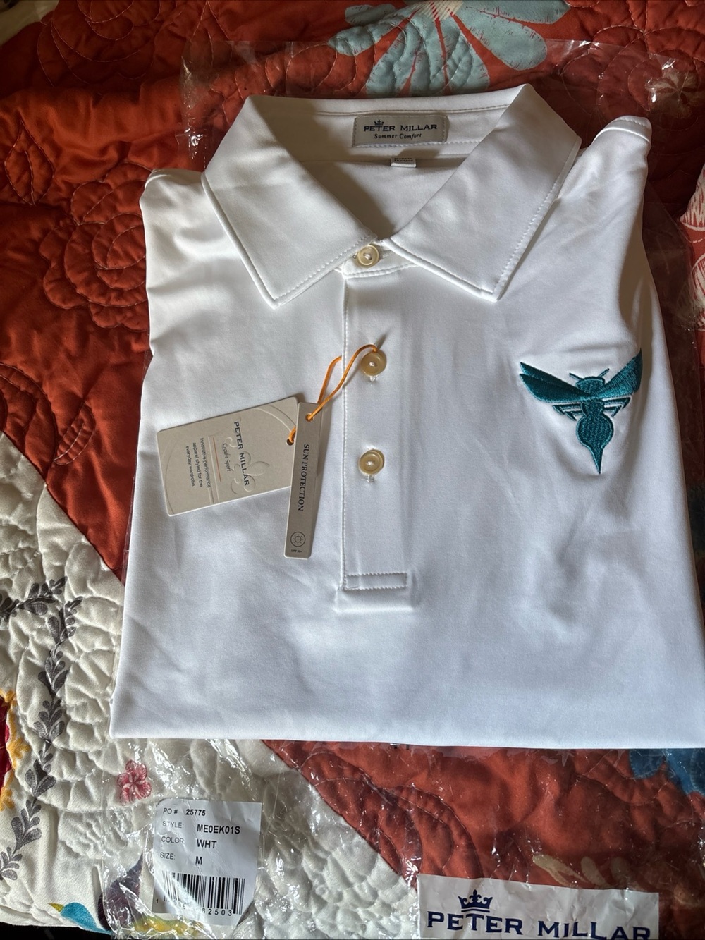 Charlotte Hornets Peter Millar White Short Sleeve polo NWT